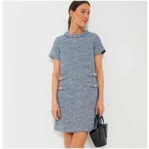 Tuckernuck Heathered Blue Tweed Jackie Dress Shift Mini Lined Career Size Medium